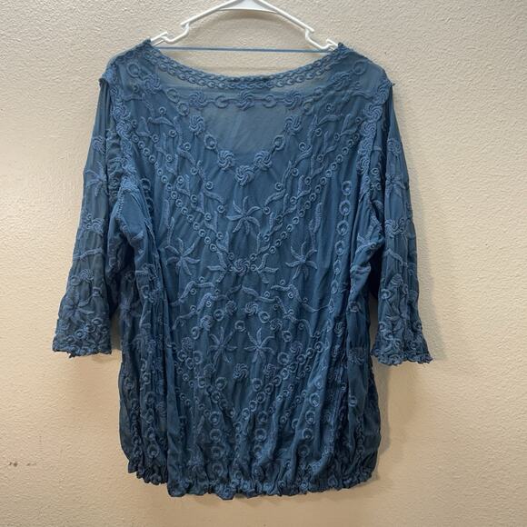 Boho Lace Whimsigoth Fairy Sheer Embroidered Top SZ M 3/4 Sleeves Cinched Y2K - Picture 6 of 8